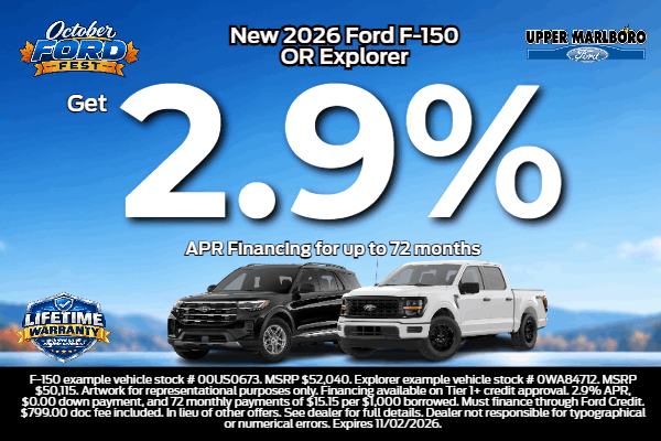 2026 F-150 or Explorer: 2.9% APR for 72 months