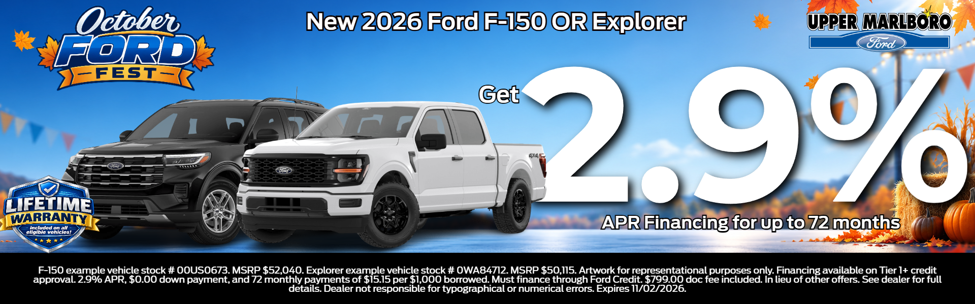 2026 F-150 or Explorer: 2.9% APR for 72 months